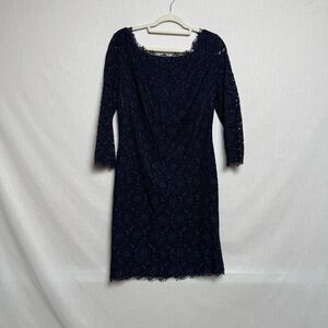 Christina Wu Navy Blue Lace Back-Zip Cocktail Dress/ Mother Of Bride Size 14